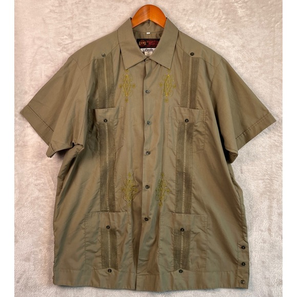 Guayaberas Yucatecas Other - Guayaberas Yucatecas Men's Shirt XL Olive Green Embroidered Short Sleeve Mexican